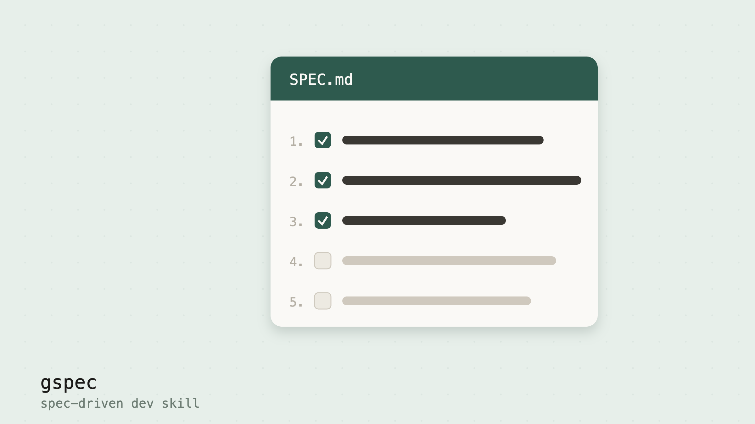 SPEC.md checklist mockup for gspec